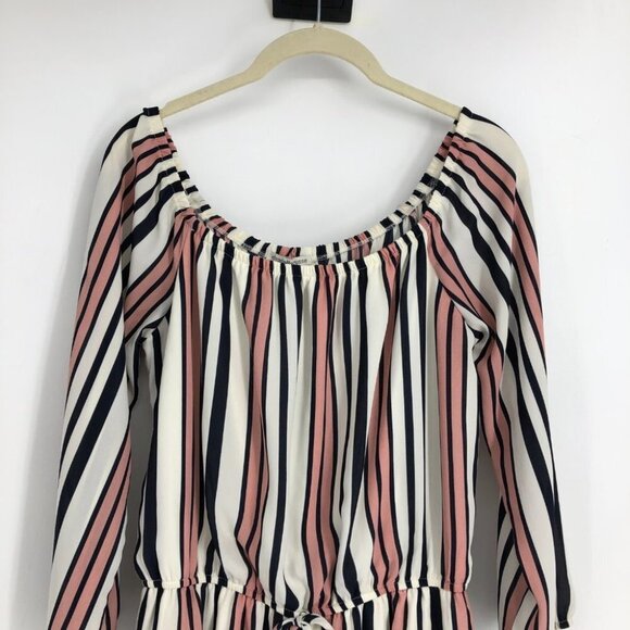 Charlotte Russe Blush Toned Pin Striped Off The Shoulder Short Romper size M - Picture 5 of 16